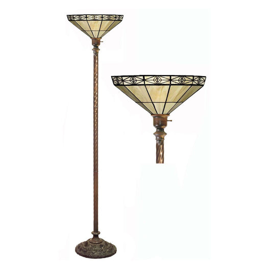 HomeRoots Tiffany-Style Mission-Style White Torchiere In Copper Finish