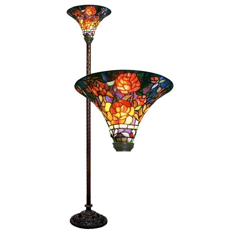HomeRoots Tiffany-Style Rose Torchiere In Bronze Finish