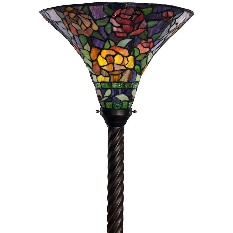 HomeRoots Tiffany-Style Rose Torchiere In Bronze Finish