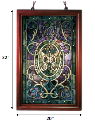 HomeRoots Tiffany-style Purple Wooden Frame Window Panel