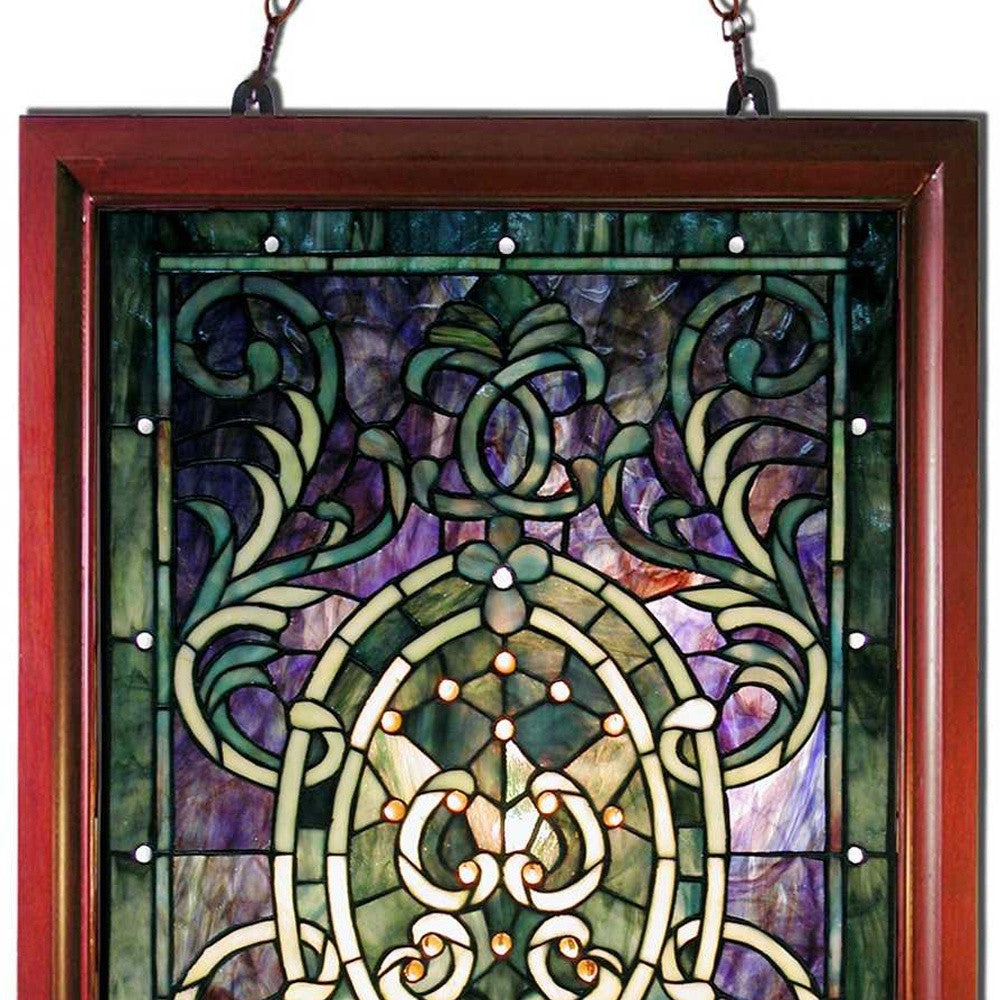 HomeRoots Tiffany-style Purple Wooden Frame Window Panel