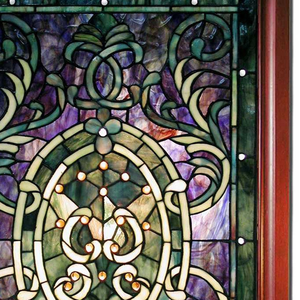 HomeRoots Tiffany-style Purple Wooden Frame Window Panel
