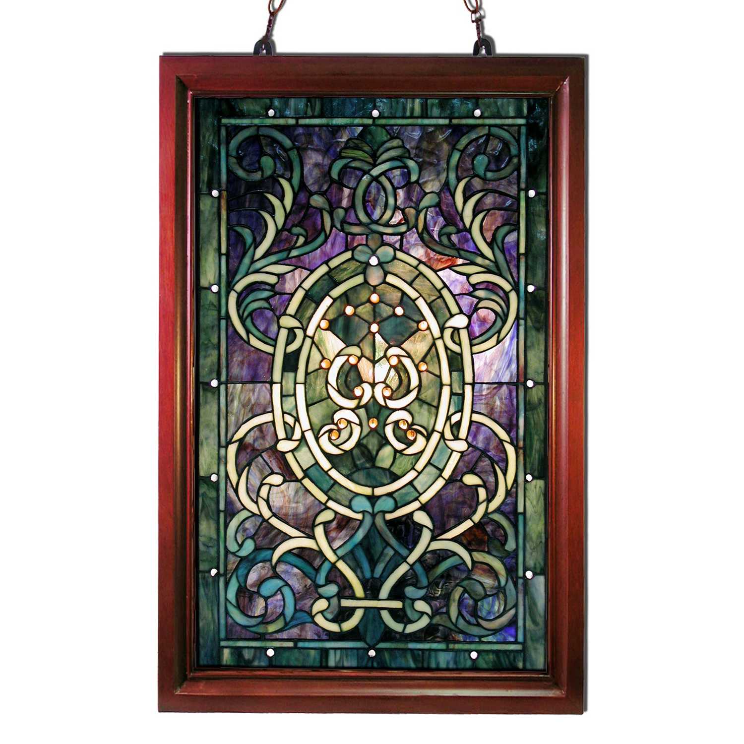HomeRoots Tiffany-style Purple Wooden Frame Window Panel