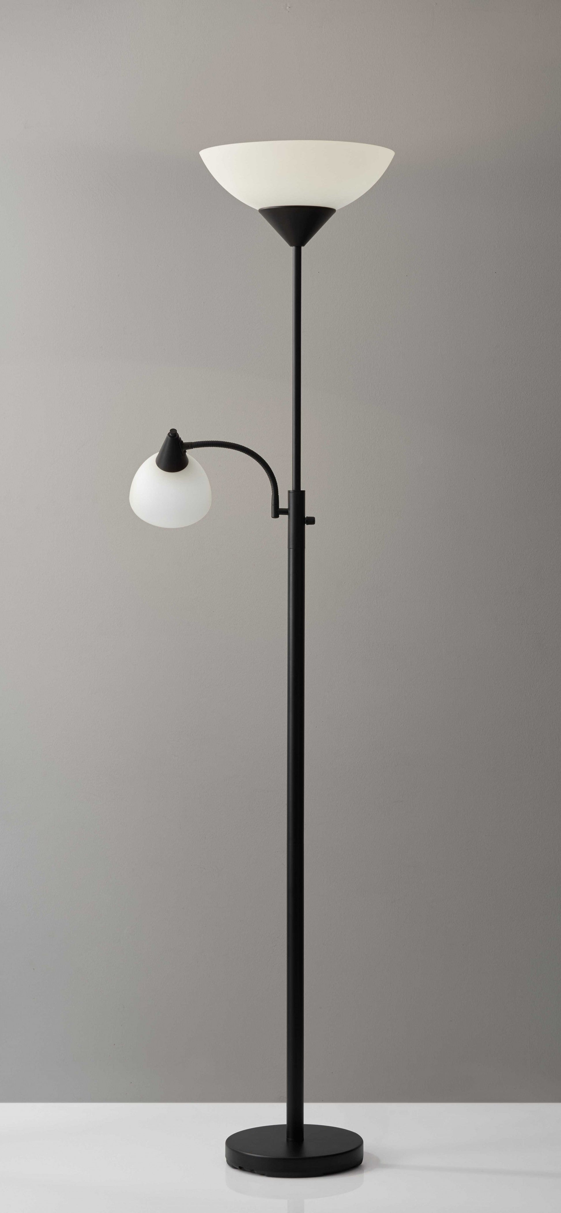 HomeRoots Torchiere Plus Chairside Floor Lamp In Black Metal Finish