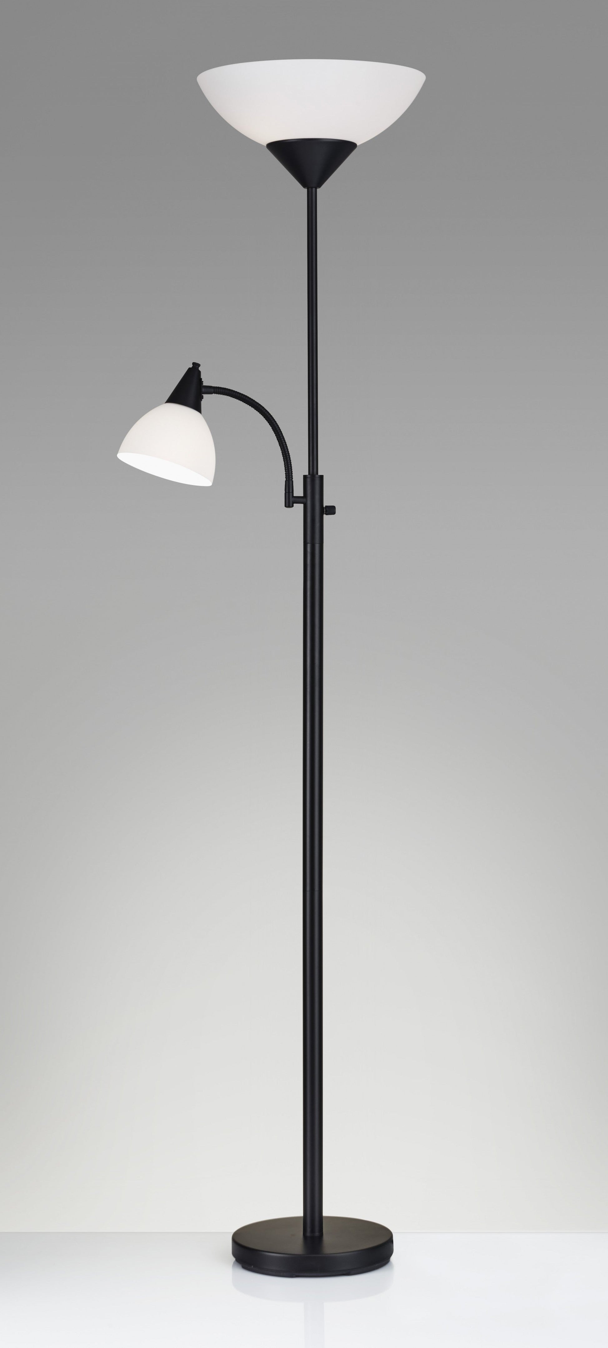 HomeRoots Torchiere Plus Chairside Floor Lamp In Black Metal Finish