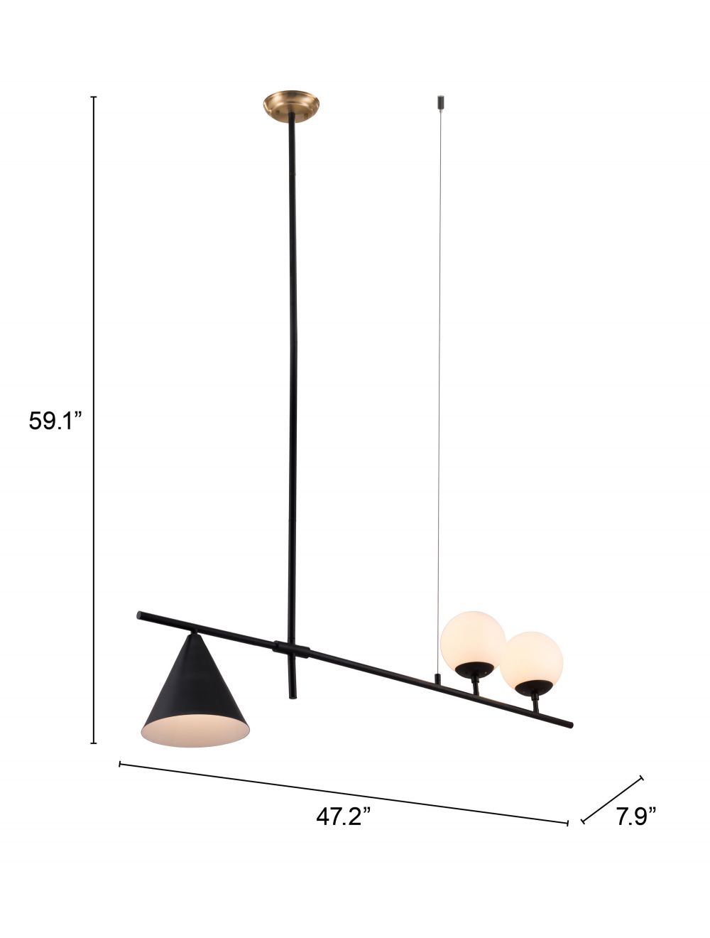 HomeRoots Town Ceiling Lamp With Black and White Finish