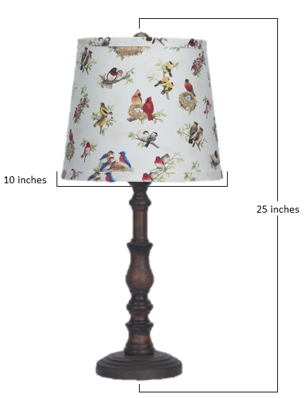HomeRoots Traditional Table Lamp With Birds Printed Shade in Distressed Brown Finish
