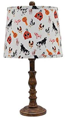HomeRoots Traditional Table Lamp With Farm Animal Printed Shade in Brown Finish