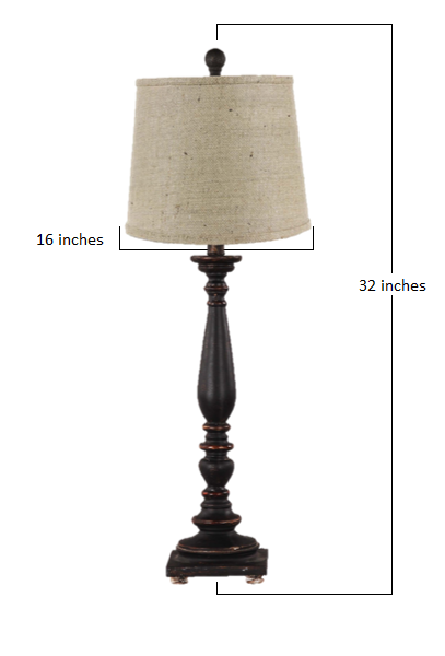 HomeRoots Traditional Table Lamp With Natural Burlap Fabric Shade and Distressed Black Finish