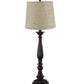 HomeRoots Traditional Table Lamp With Natural Burlap Fabric Shade and Distressed Black Finish