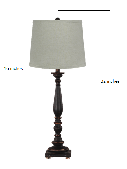 HomeRoots Traditional Table Lamp With Natural Shade and Distressed Black Finish