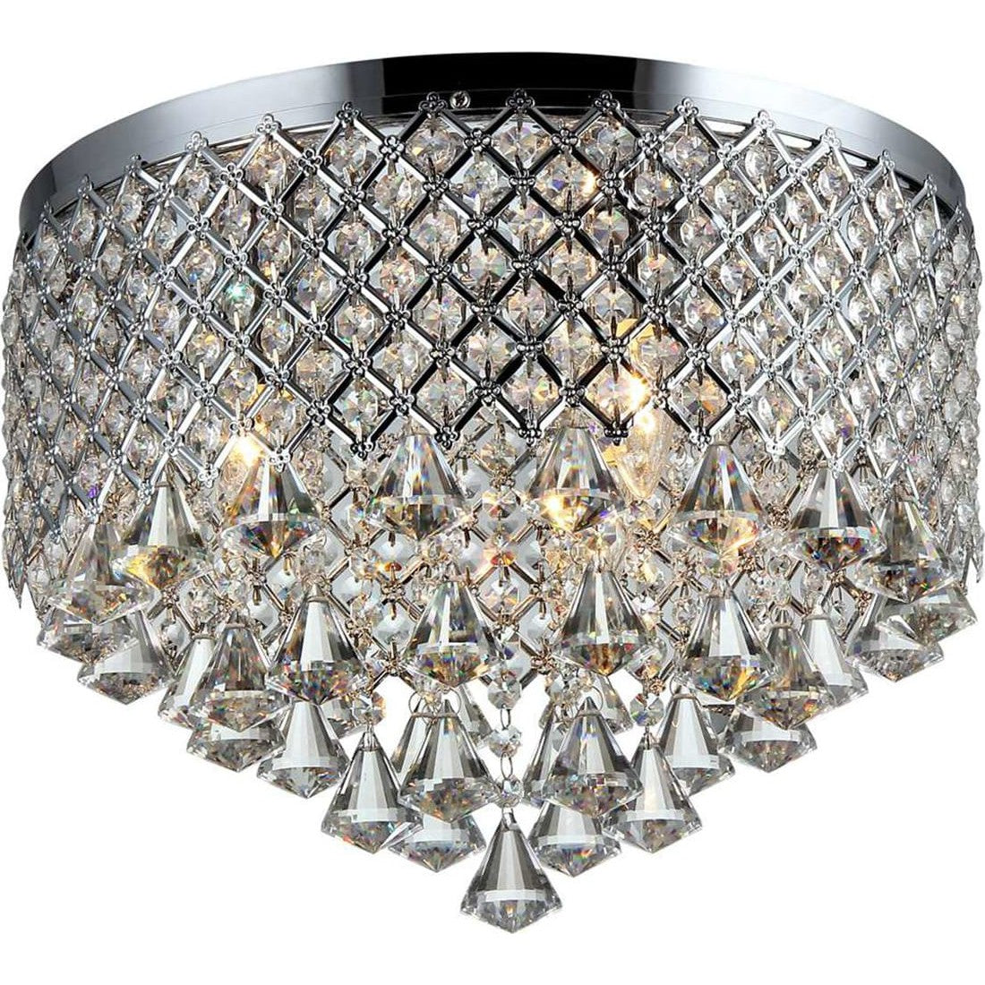 HomeRoots Trey 16" Crystal Flush Mount In Chrome Finish