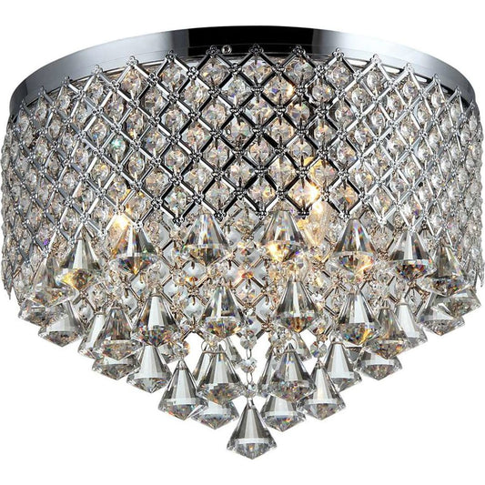 HomeRoots Trey 16" Crystal Flush Mount In Chrome Finish