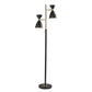 HomeRoots Two Light Brass Cinch Floor Lamp in Black Metal Finish