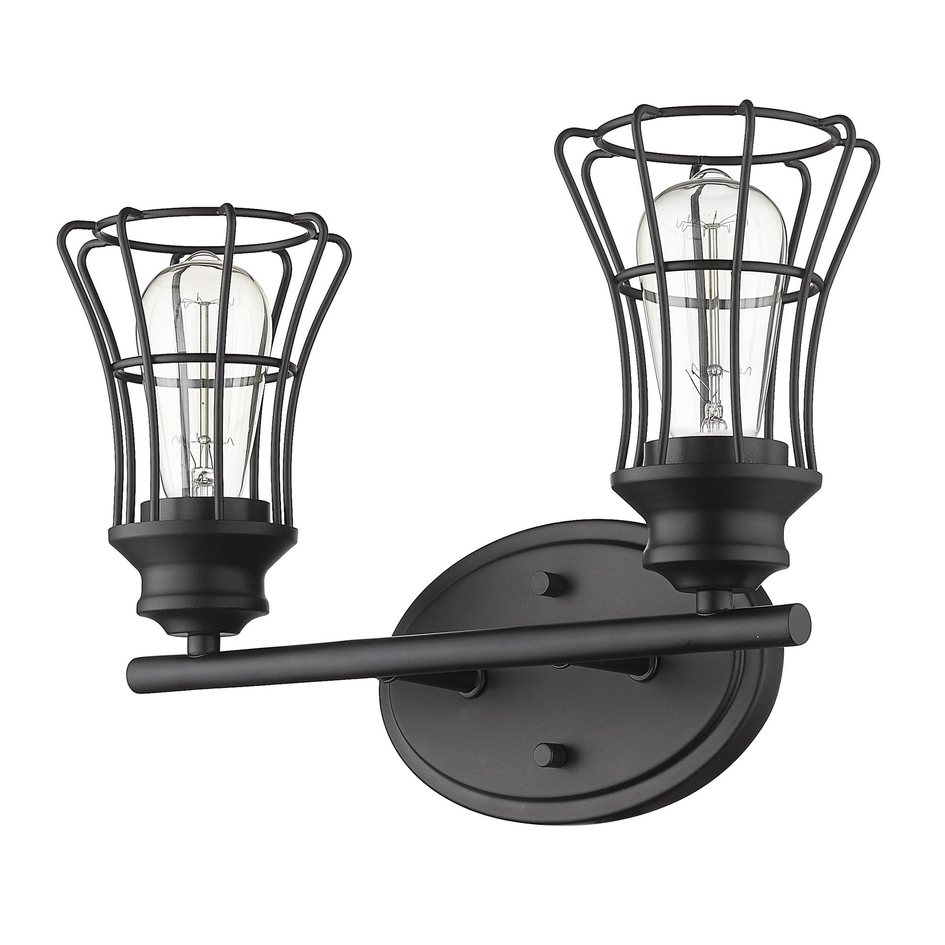 HomeRoots Two Light Cage Wall Sconce in Matte Black Finish