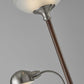 HomeRoots Two Light Combo Floor Lamp Torchiere with Frosted Glass Dome Shade and Reading Light in Wood and Brushed Steel Finish