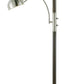 HomeRoots Two Light Combo Floor Lamp Torchiere with Frosted Glass Dome Shade and Reading Light in Wood and Brushed Steel Finish