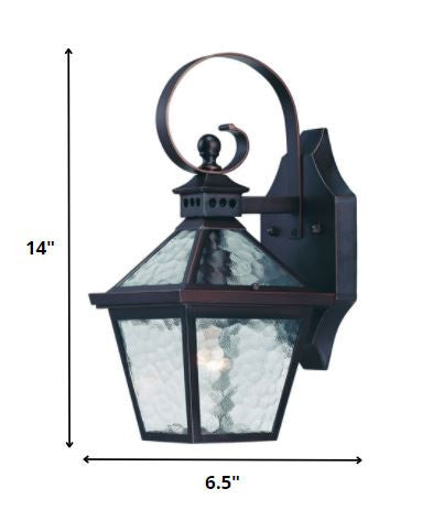 HomeRoots Two Light Hammered Glass Wall Light With Antique Bronze Finish