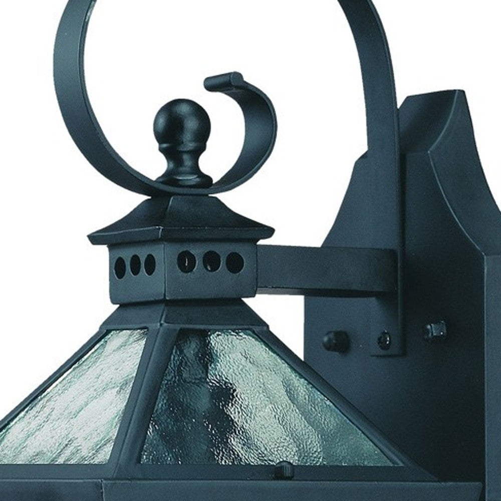 HomeRoots Two Light Hammered Glass Wall Light in Matte Black Finish
