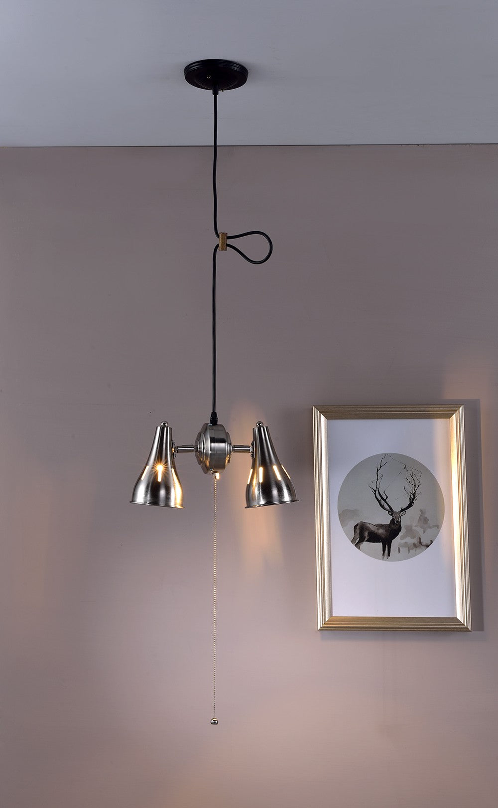 HomeRoots Two Light Industrial Hanging Light in Silver Finish