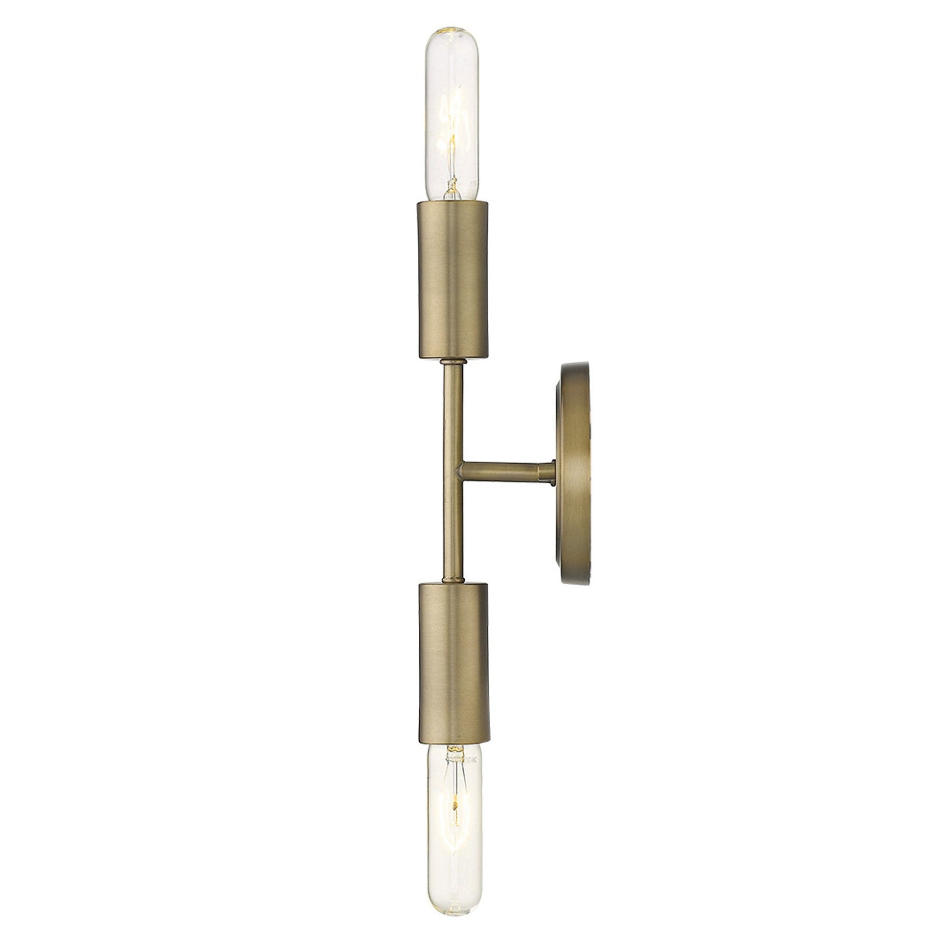 HomeRoots Two Light Narrow Bulb Wall Light in Dull Gold Finish