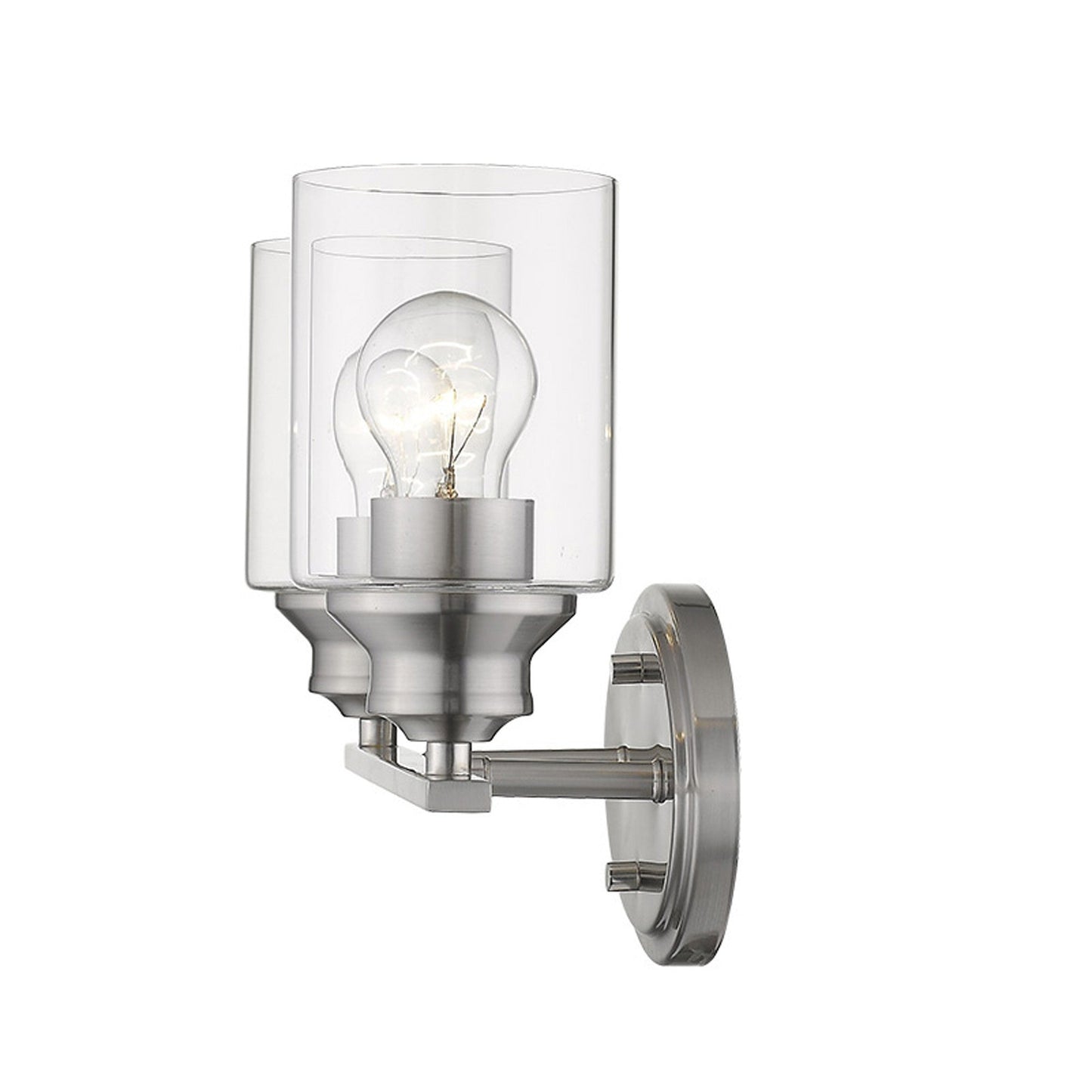 HomeRoots Two Light Silver Wall Light with Clear Glass Shade