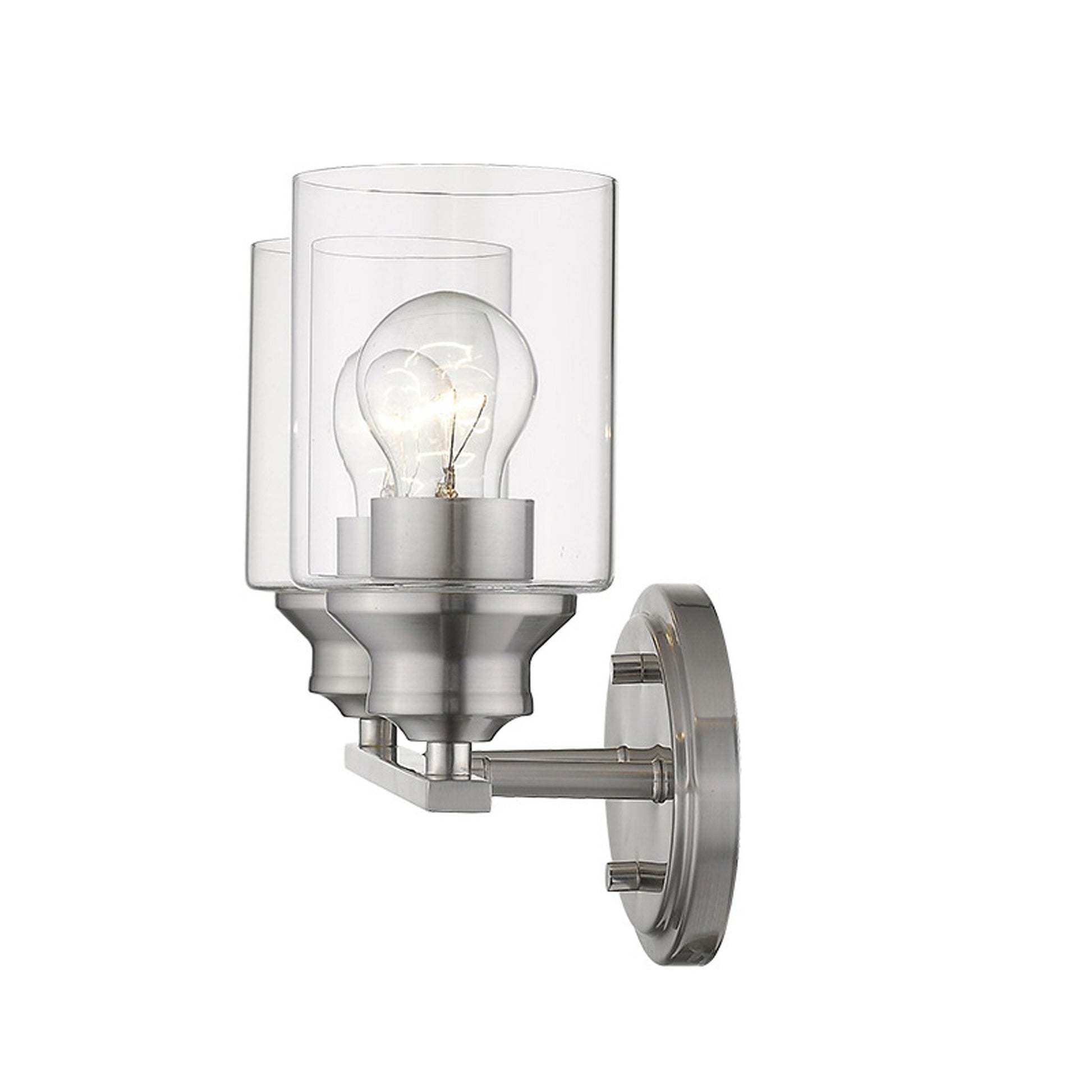 HomeRoots Two Light Silver Wall Light with Clear Glass Shade