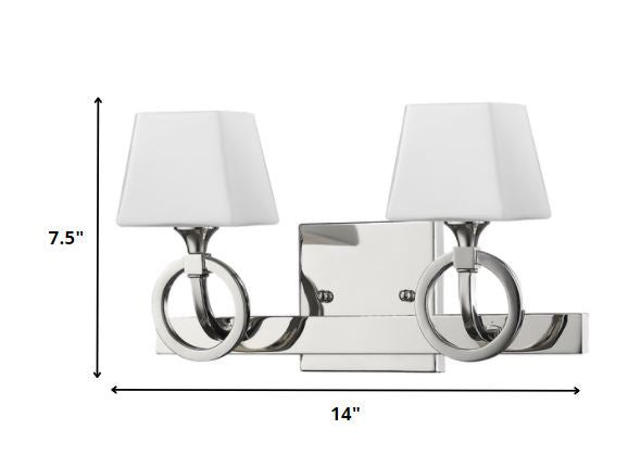 HomeRoots Two Light Wall Light With Frosted Glass Shade and Silver Metal Finish