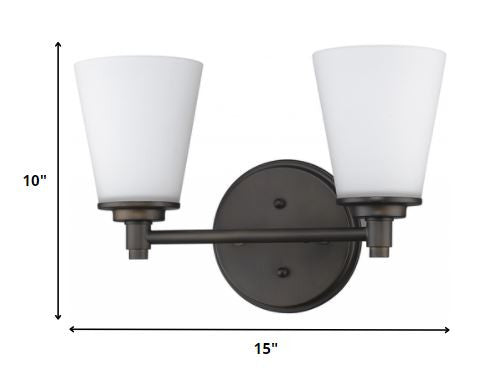 HomeRoots Two Light Wall Light With Frosted Glass Shade in Bronze Finish