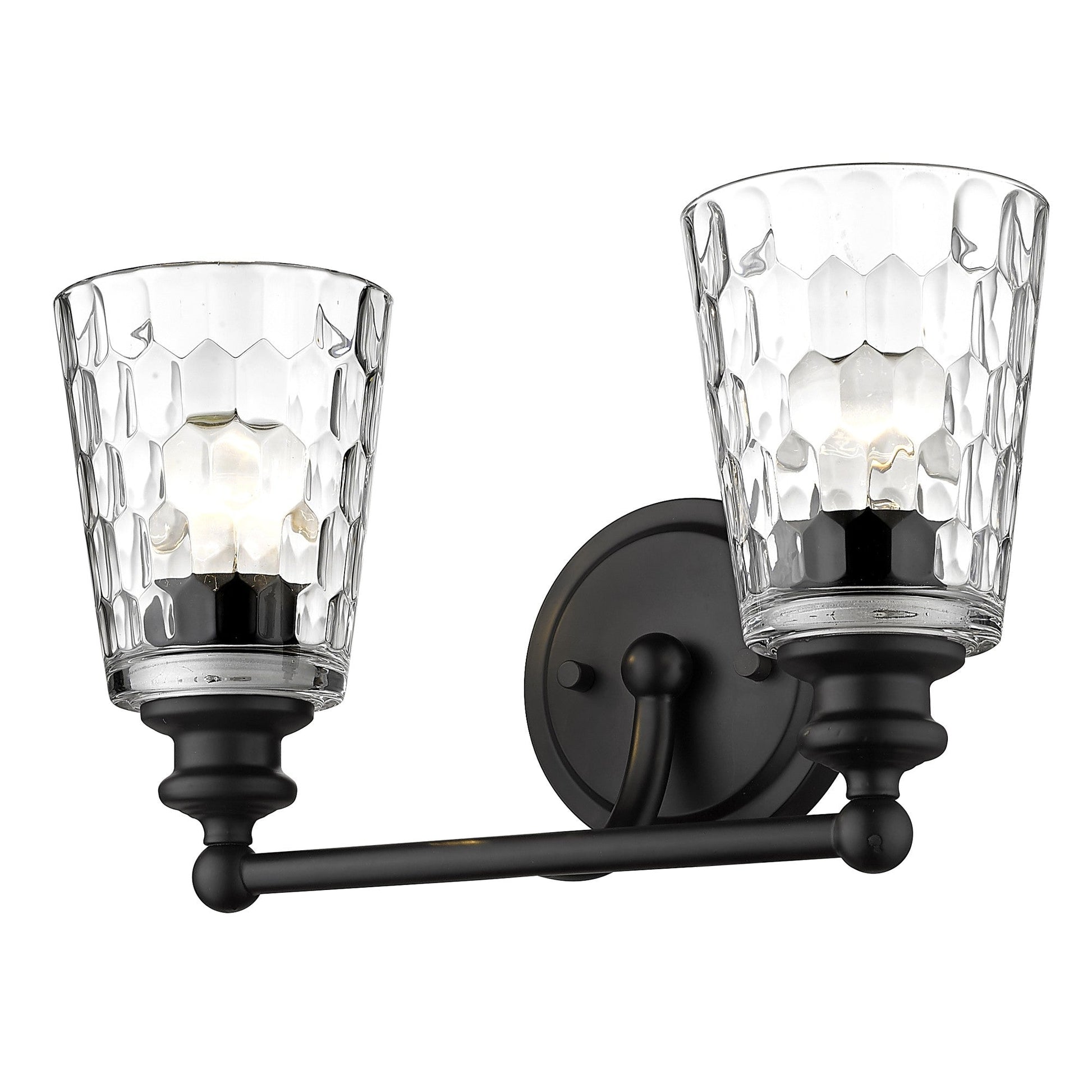 HomeRoots Two Light Wall Light With Pebbled Glass and Black Metal Finish