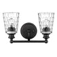 HomeRoots Two Light Wall Light With Pebbled Glass and Black Metal Finish