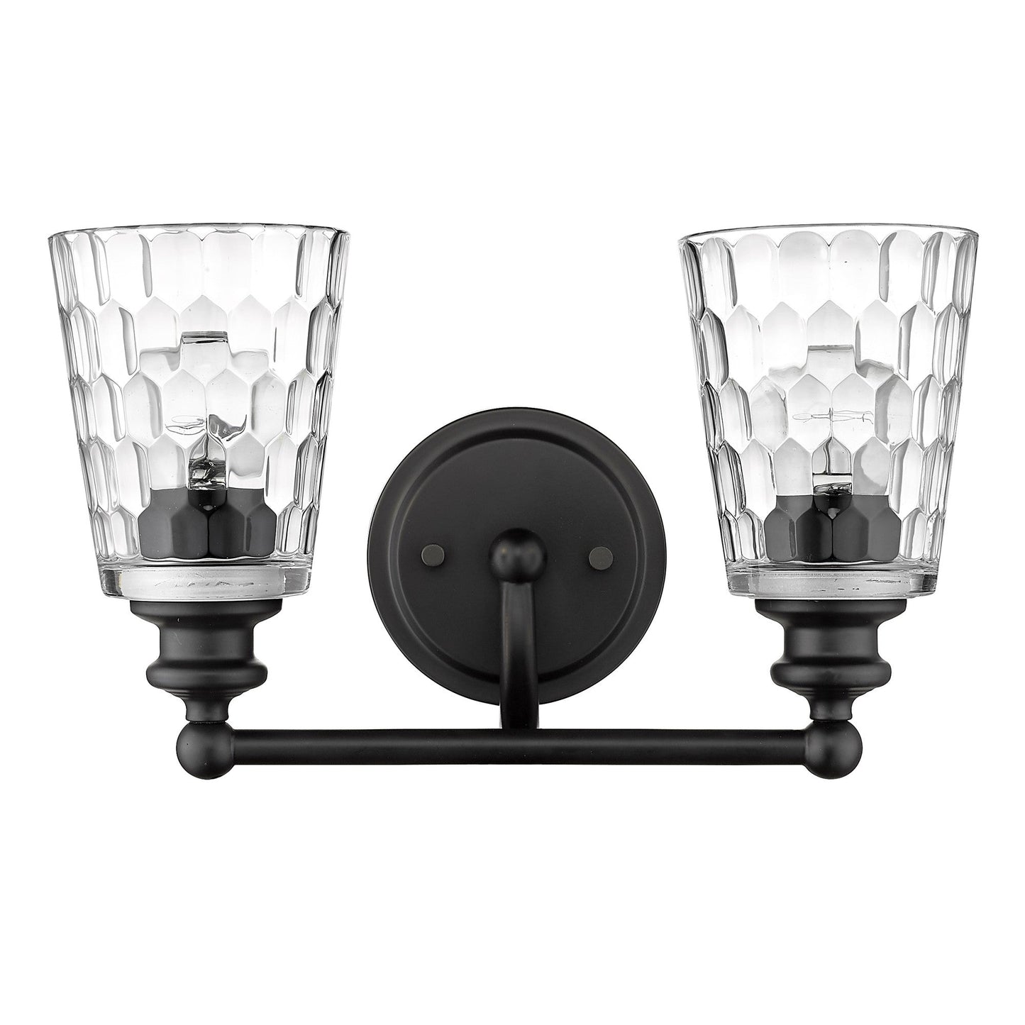 HomeRoots Two Light Wall Light With Pebbled Glass and Black Metal Finish