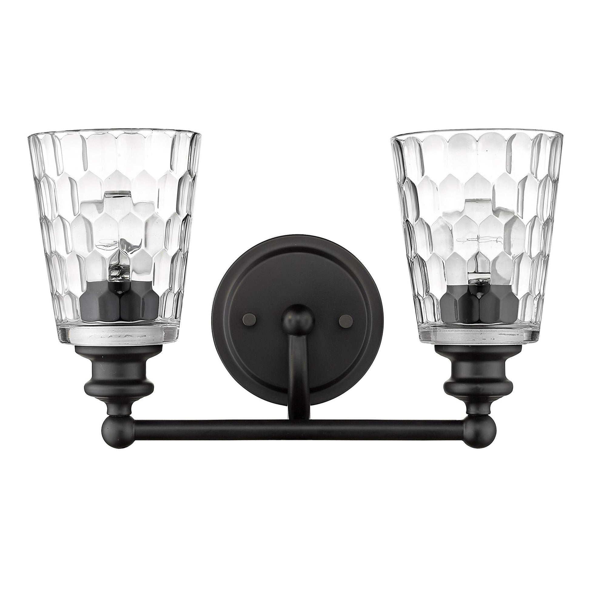 HomeRoots Two Light Wall Light With Pebbled Glass and Black Metal Finish