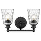 HomeRoots Two Light Wall Light With Pebbled Glass and Black Metal Finish