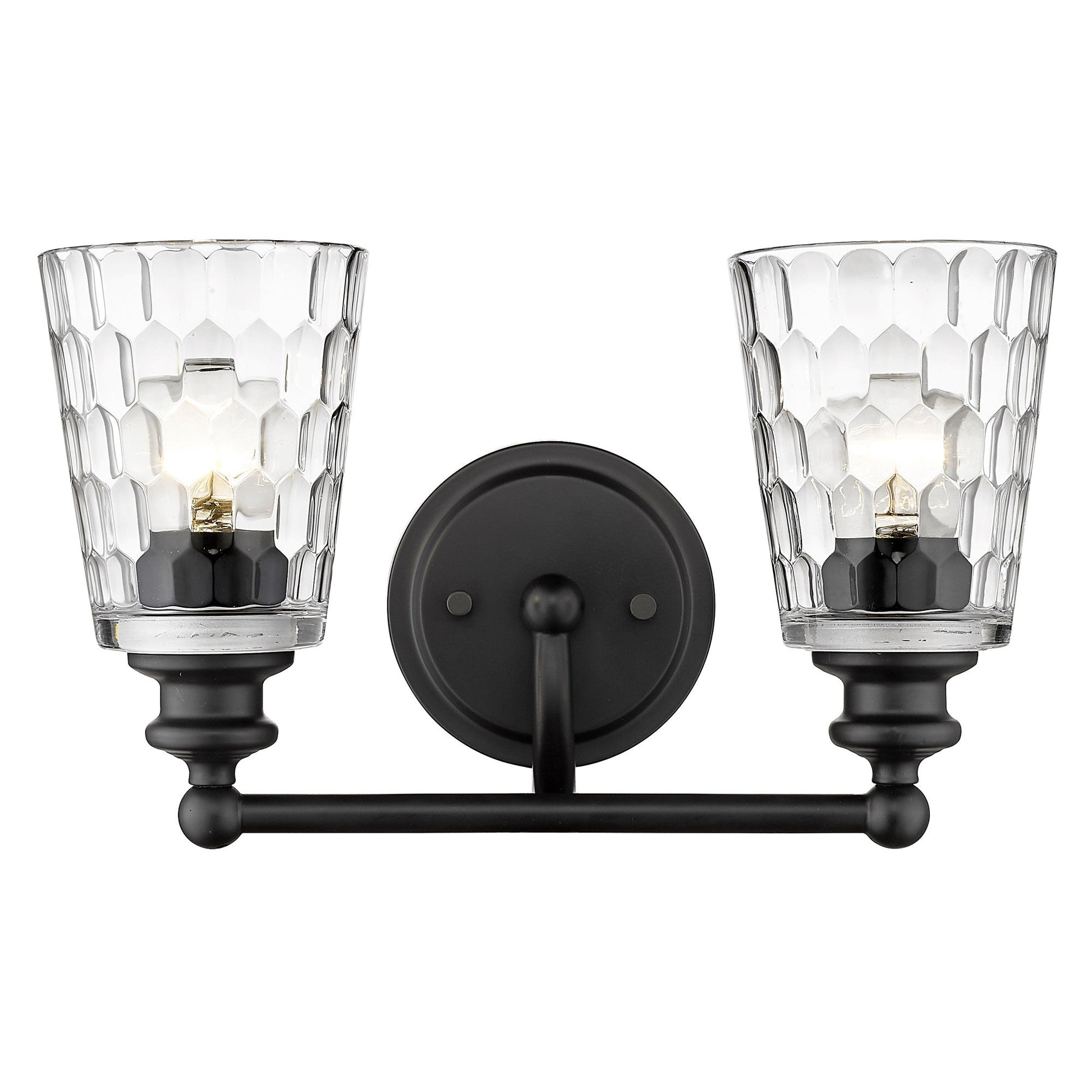 HomeRoots Two Light Wall Light With Pebbled Glass and Black Metal Finish