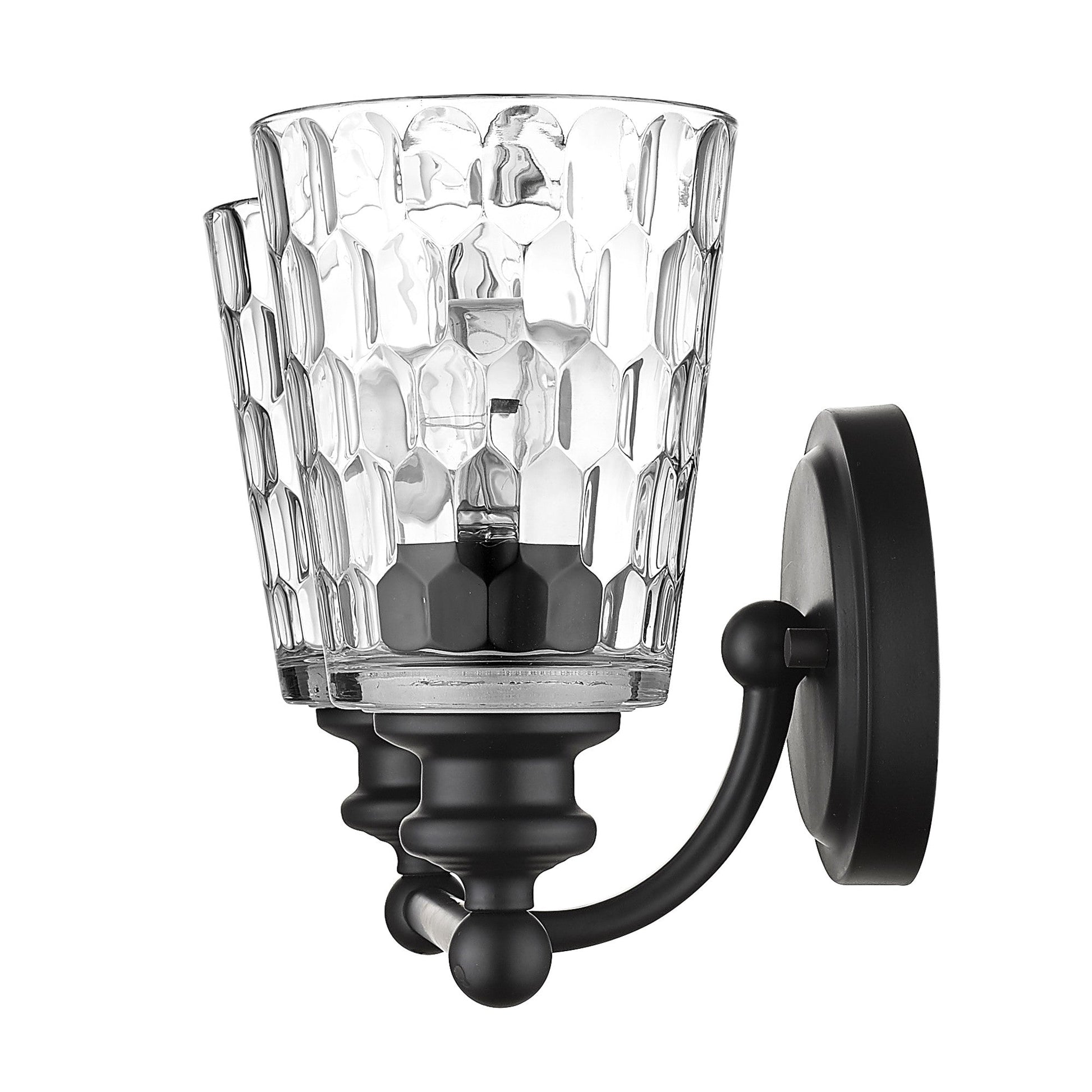 HomeRoots Two Light Wall Light With Pebbled Glass and Black Metal Finish