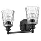 HomeRoots Two Light Wall Light With Pebbled Glass and Black Metal Finish