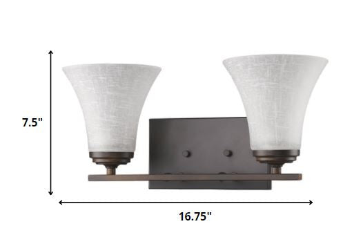 HomeRoots Two Light Wall Light With Tapered Glass Shade and Bronze Finish