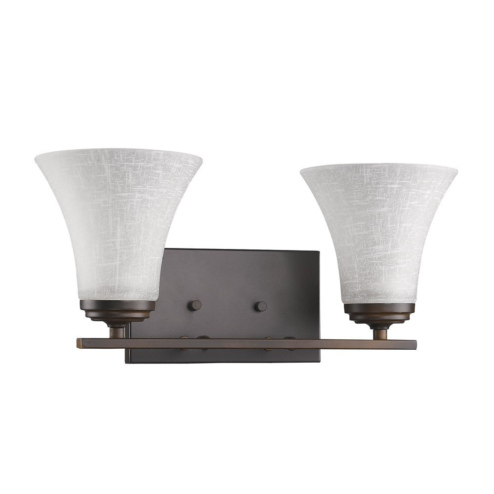 HomeRoots Two Light Wall Light With Tapered Glass Shade and Bronze Finish