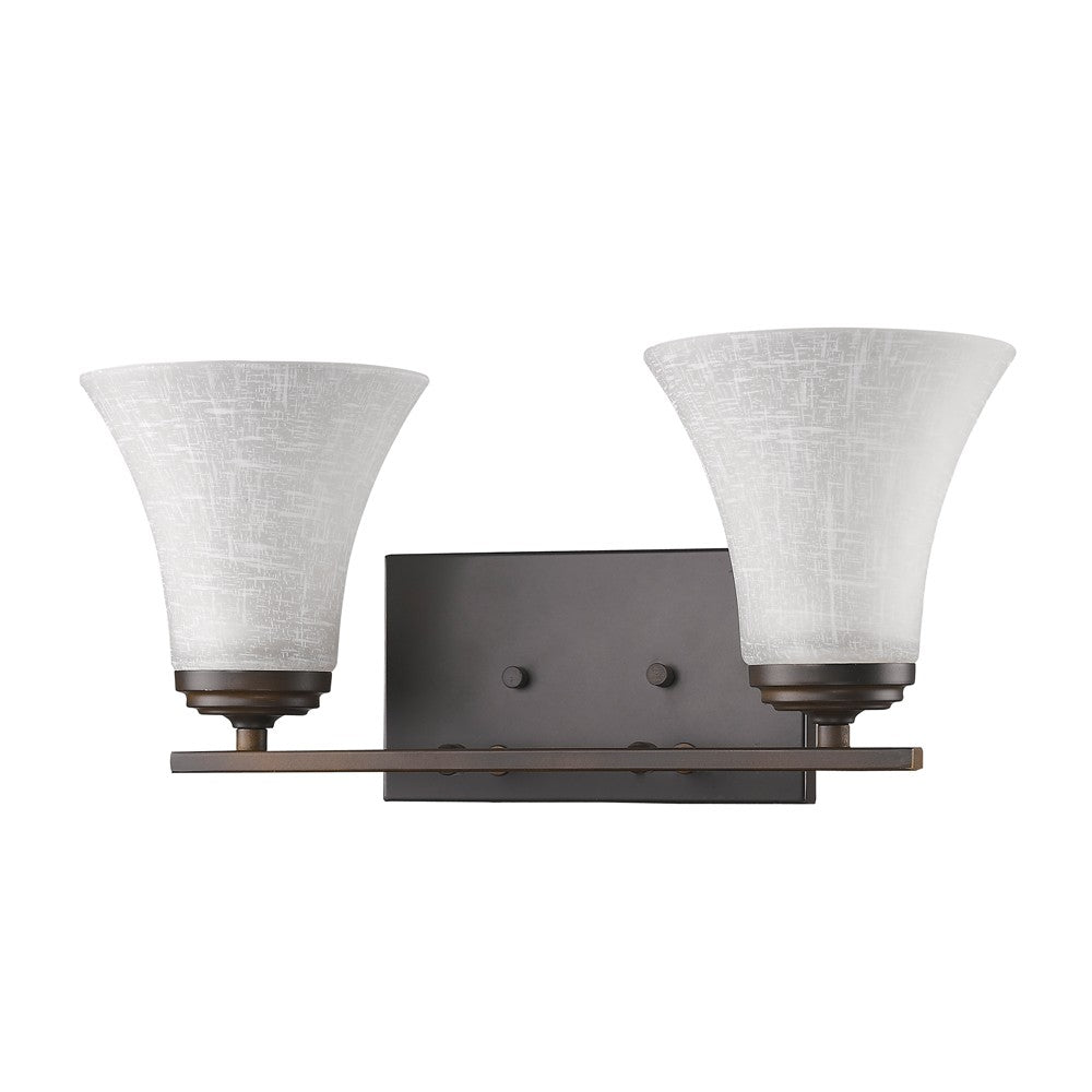 HomeRoots Two Light Wall Light With Tapered Glass Shade and Bronze Finish