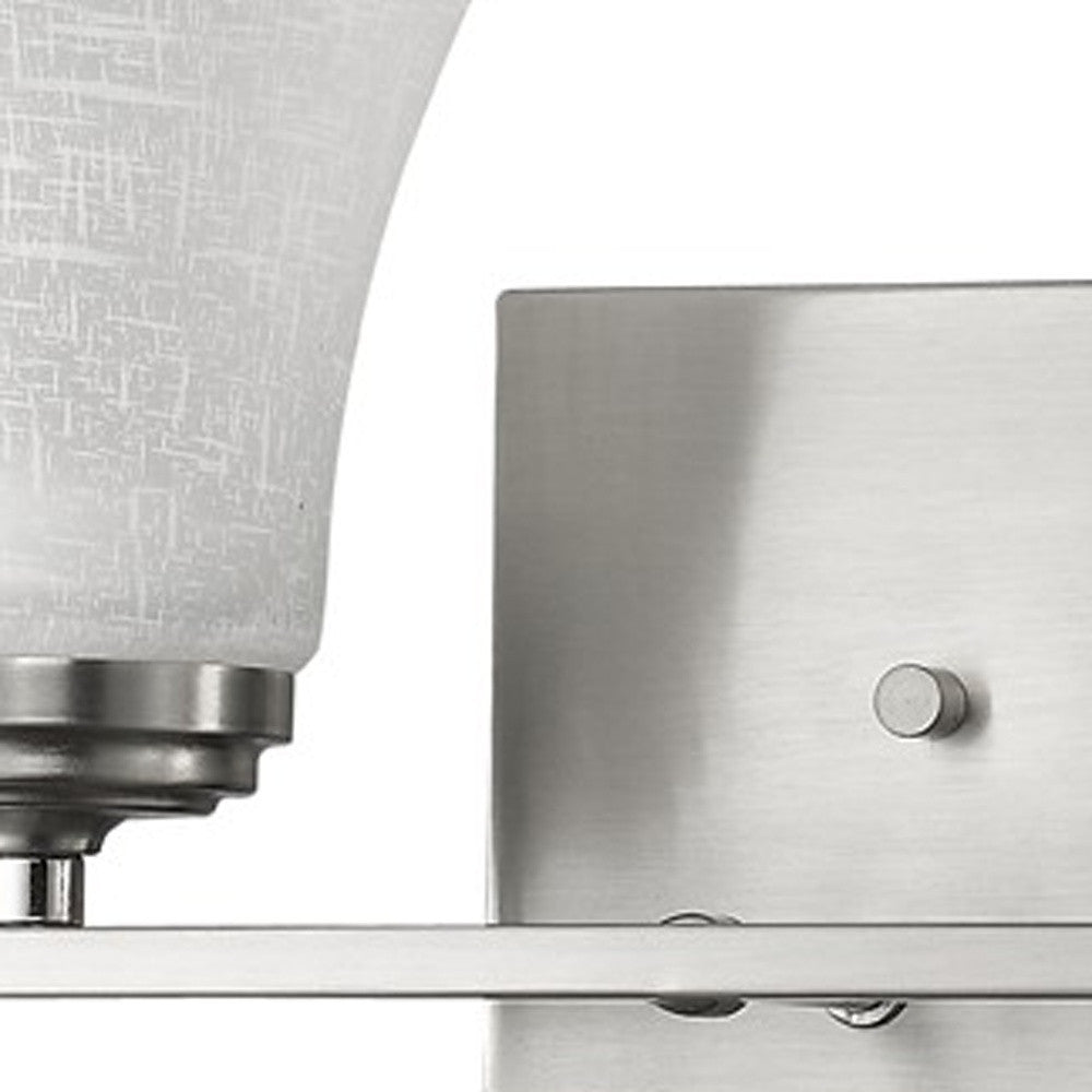 HomeRoots Two Light Wall Light With Tapered Glass Shade and Silver Finish