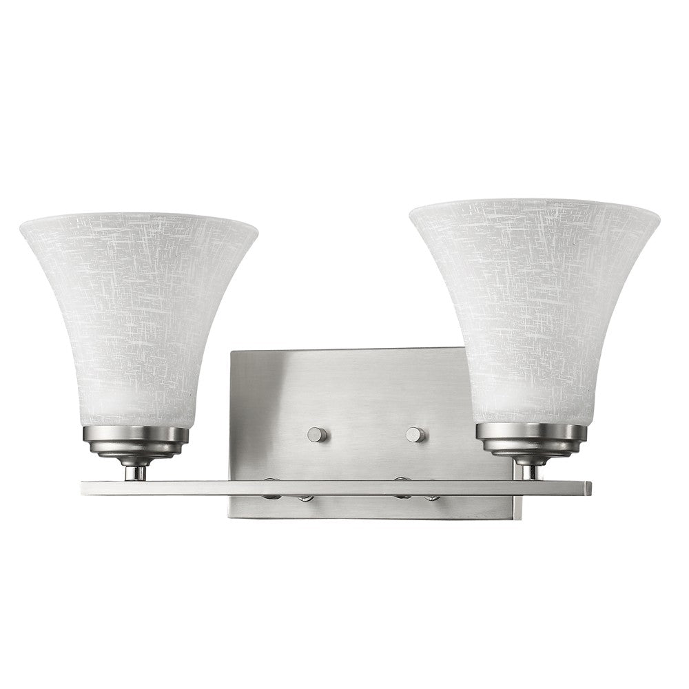 HomeRoots Two Light Wall Light With Tapered Glass Shade and Silver Finish