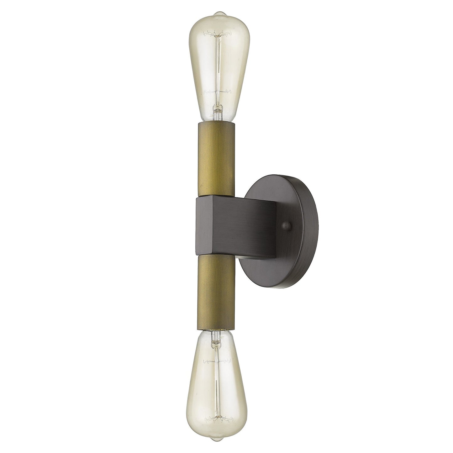 HomeRoots Two Light Wall Sconce With Brass and Wood Finish