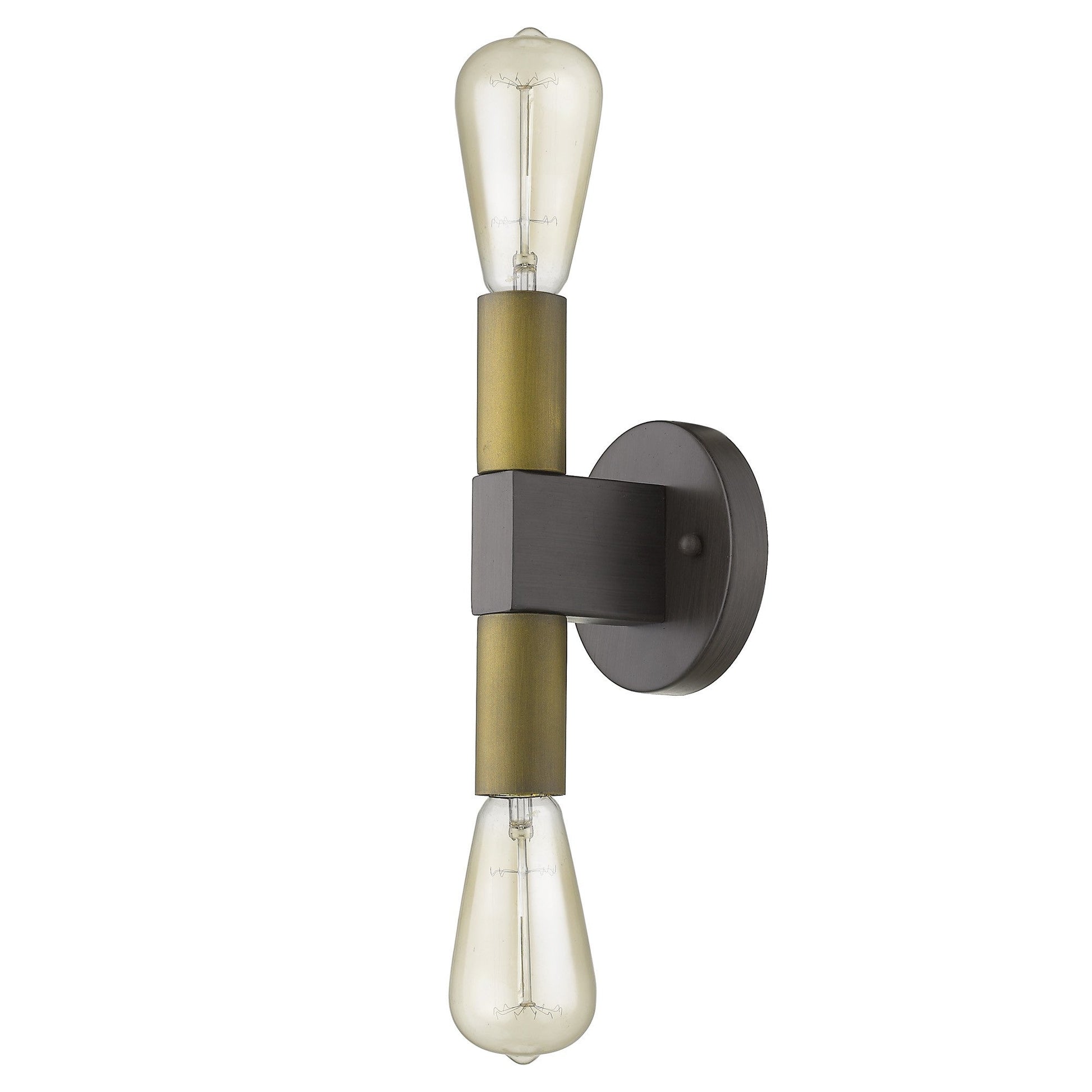 HomeRoots Two Light Wall Sconce With Brass and Wood Finish