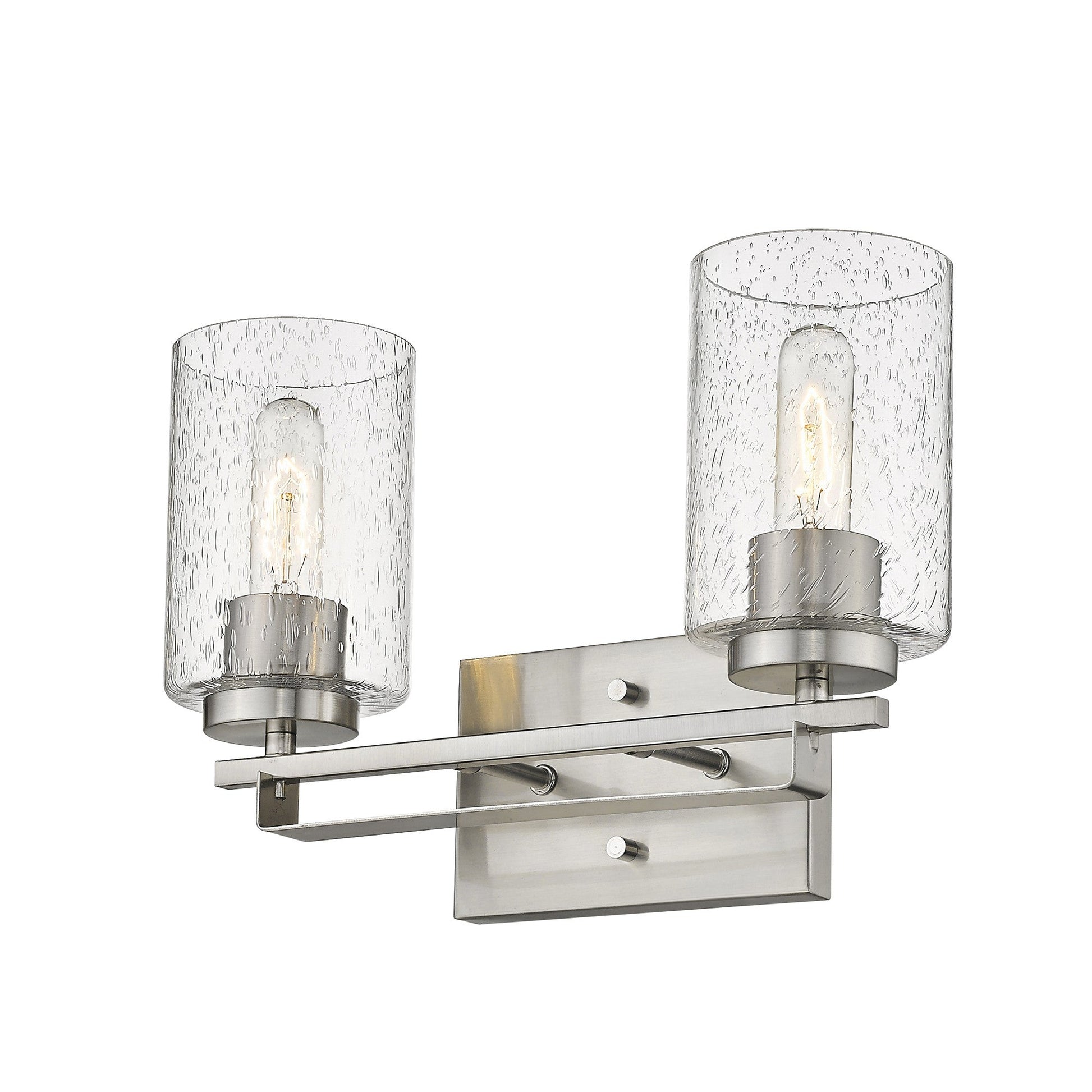 HomeRoots Two Light Wall Sconce With Textured Glass and Silver Metal Finish