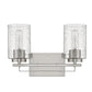 HomeRoots Two Light Wall Sconce With Textured Glass and Silver Metal Finish