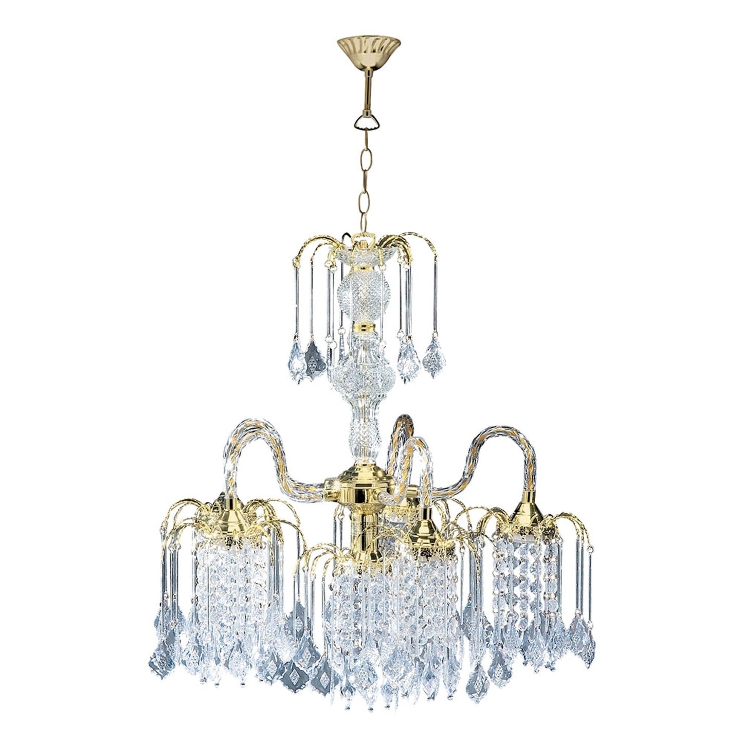 HomeRoots Two Tier Hanging Chandelier Light With Crystal Accents and Gold Finish