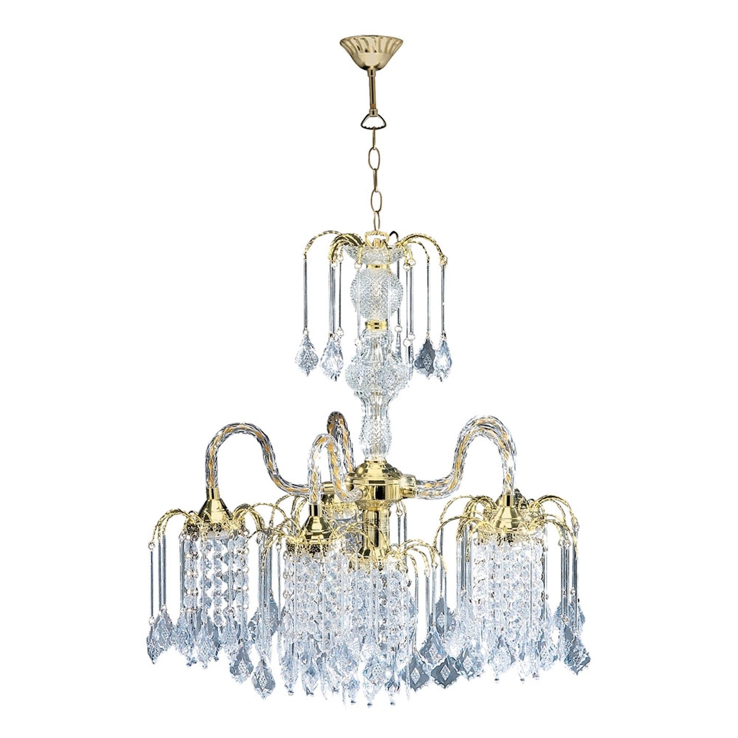 HomeRoots Two Tier Hanging Chandelier Light With Crystal Accents and Gold Finish