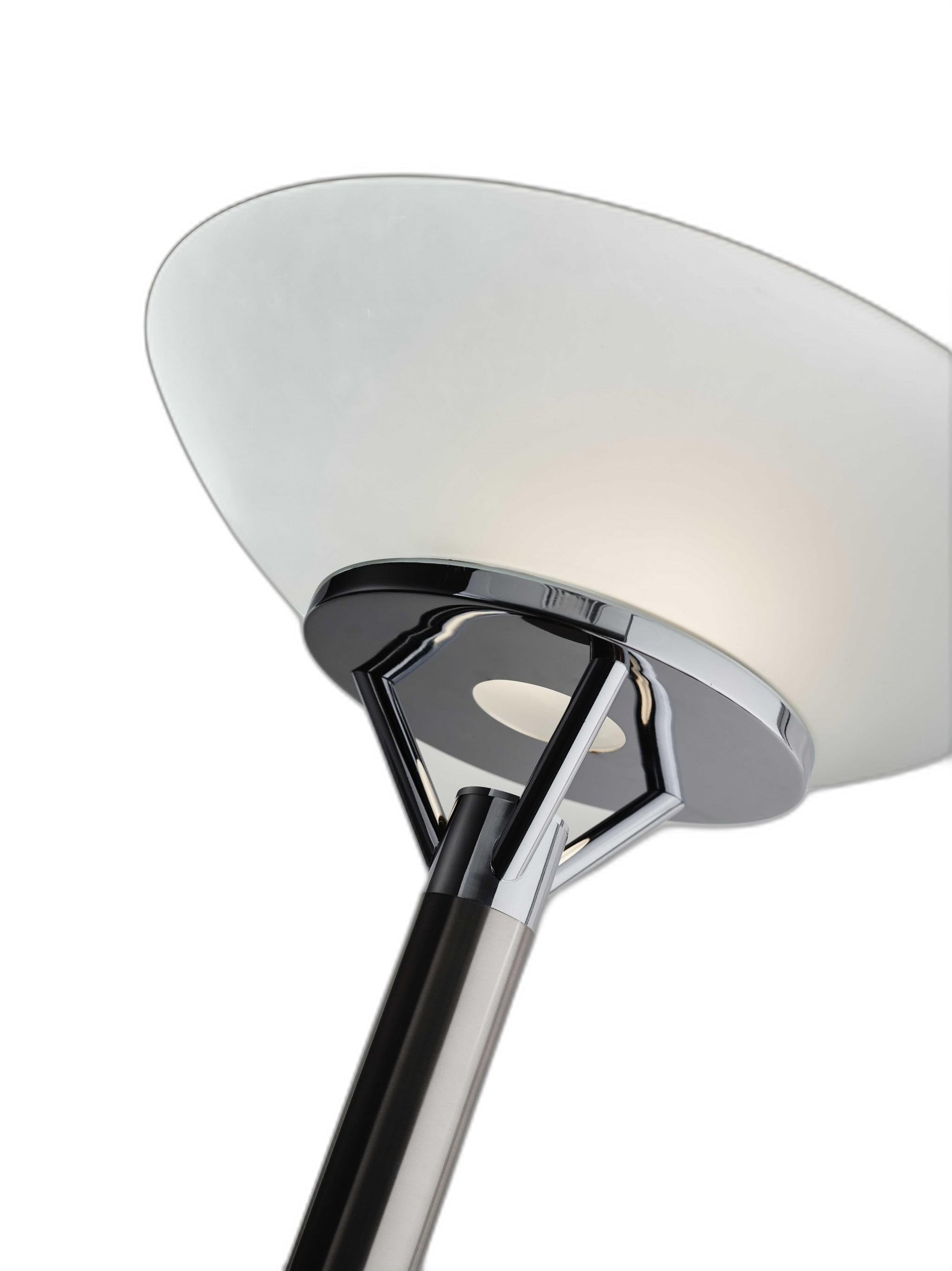 HomeRoots Uplighting Torchiere With Frosted Glass Shade in Brushed Steel Finish