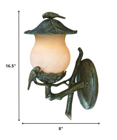 HomeRoots Vintage Black Lantern Wall Light With Gold Bird Detail